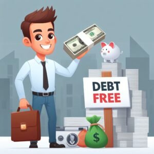 A bankruptcy person that is promoting debt free life in a cartoon and animation style