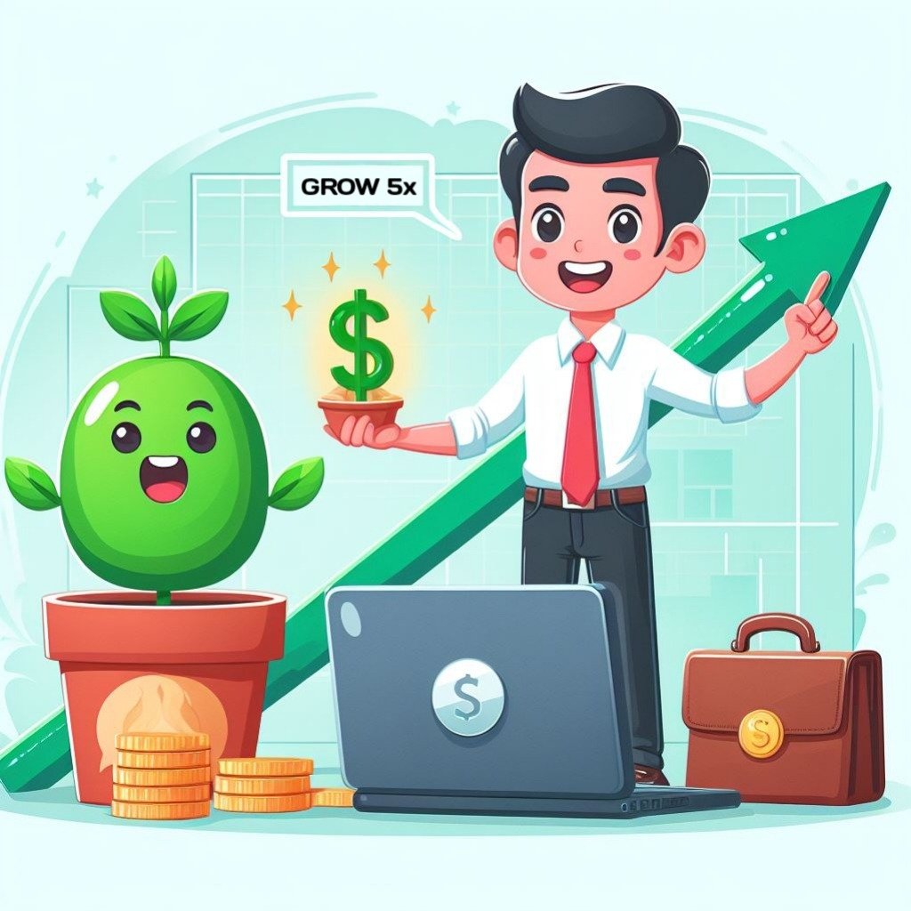 Grow 5x with salary investing in animation and cartoon style image