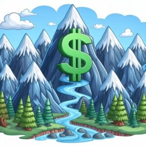range of mountains the highest ones with their slopes and treacherous snowfalls represent dollar $ in cartoon animation style