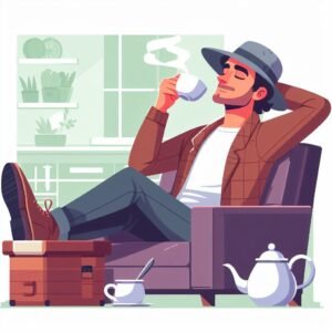 A passive earner drinking a tea in cartoon
