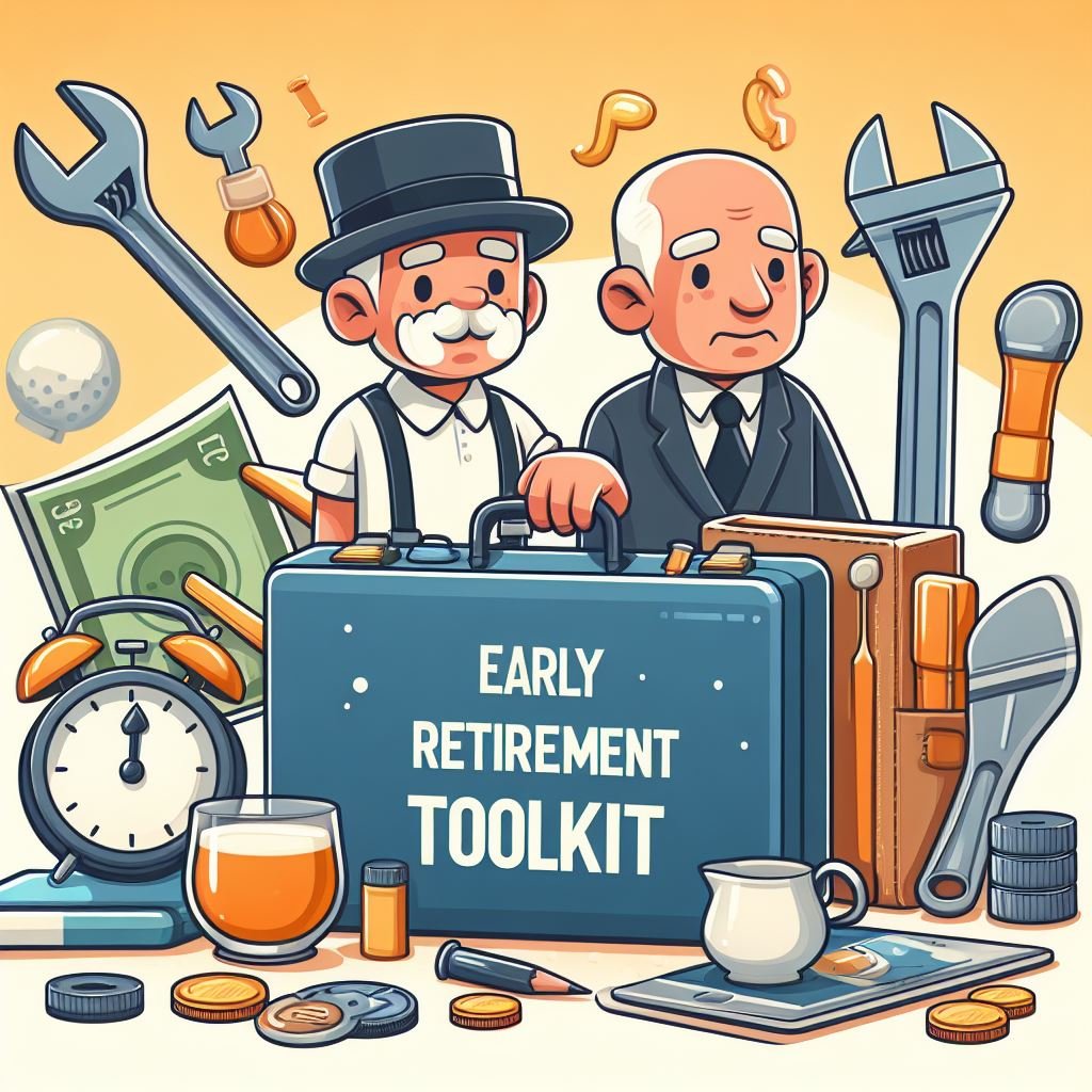 early Retirement toolkit in a cartoon and animation style