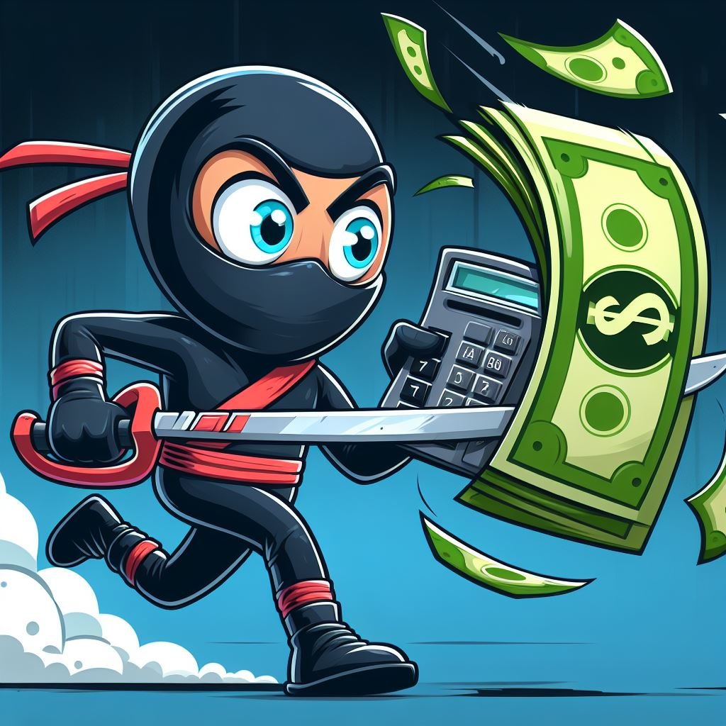 ninja slashing expenses in a animation and cartoon style