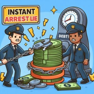 Instant Arrest lie in cartoon style 