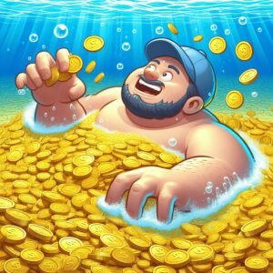 A person is in dream of a giant swimming pool full of gold coins