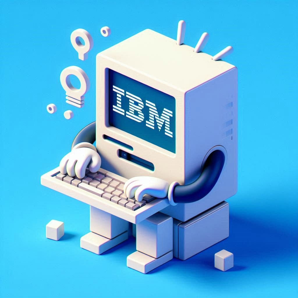 A image that shows a computer that working for itself and has IBM