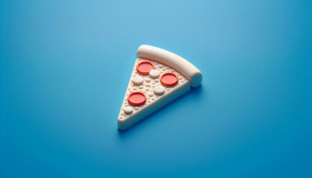 A slice of pizza designed like Domino's logo